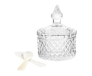 DUEBEL Dublin - Enfriador de caviar de vidrio con 2 cucharas de nácar de 3.5 pulgadas, ideal para cocina, catering y uso en restaurantes