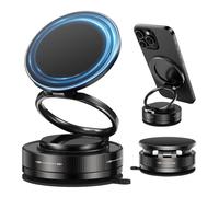 DUEDUE Soporte Movil Coche, Soporte Móvil Coche Ventosa Magnético, Soporte Plegable con Ventosa【Retráctil y Ajustable 360°】 Compatible con iPhone 12-16 Series, Negro