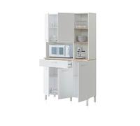 duehome | Alacena de Cocina, Mueble Auxiliar 5 Puertas + 1 Cajon y Estante Interior, Modelo Colin, Acabado en Blanco Artik y Roble Canadian, Medidas: 108 cm (Ancho) x 186 cm (Alto) x 40 cm (Fondo)