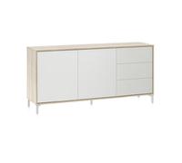 duehome | Aparador 2 Puertas y 3 Cajones, Buffet para Salon, Armario Auxiliar, Modelo Lea, Acabado en Color Roble Canadian y Blanco Artik, Medidas: 154 cm (Ancho) x 74 cm (Alto) x 41 cm (Fondo)