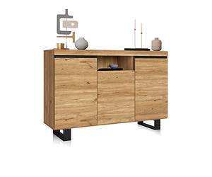 duehome | Aparador 3 Puertas, Buffet, Almacenaje Auxiliar, Modelo Ebos, Acabado en Roble Nude y Ceniza, Medidas: 140 cm (Largo) x 39,6 cm (Fondo) x 92 cm (Alto)