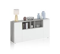 duehome | Aparador 3 Puertas, Bueffet para salón, Armario Auxiliar, Modelo Coup, Acabado en Gris Cemento y Blanco Artik, Medidas: 150 cm (Ancho) x 76 cm (Alto) x 41 cm (Fondo)