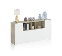 duehome | Aparador 3 Puertas, Bueffet para salón, Armario Auxiliar, Modelo Coup, Acabado en Roble Alaska y Blanco Artik, Medidas: 150 cm (Ancho) x 76 cm (Alto) x 41 cm (Fondo)