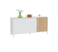 duehome | Aparador de 3 Puertas Reversibles, Almacenaje Extra, Modelo Nitza, Acabado en Blanco Artik y Natur, Medidas: 154 cm (Largo) x 40 cm (Fondo) x 74 cm (Alto)