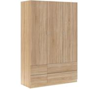 duehome Armario 135 3 puertas y 4 cajones melamina, roble, 135 x 200 x 52