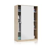 duehome | Armario 2 Puertas Correderas y Estantes, para Dormitorio o Habitacion, Modelo Show Acabado en Blanco Artik y Roble Canadian, Medidas: 120 cm (Largo) x 200 cm (Alto) x 50 cm (Fondo)