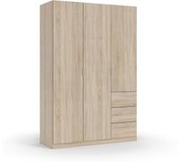 duehome Armario 3 puertas 3 cajones melamina, roble, 135 x 200 x 52