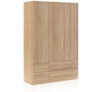 duehome Armario 3 puertas y 4 cajones melamina, roble, 135 x 200 x 52