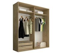 duehome | Armario de 2 Puertas Correderas, Armario Doble, Modelo Uniq 180, Acabado en Cambria y Blanco, Medidas: 180 cm (Largo) x 207,6 cm (Alto) x 55 cm (Fondo)