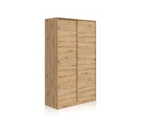 duehome | Armario de 2 Puertas Correderas, Barra de Colgar y Estantes, Armario para Dormitorio, Modelo Show, Acabado en Roble Nodi, Medidas: 120 cm (Largo) x 200 cm (Alto) x 50 cm (Fondo)