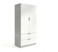 duehome | Armario de 2 Puertas y 2 cajones, Modelo Lark, Acabado en Color Cemento y Blanco Artik, Medidas: 81 cm (Ancho) x 180 cm (Alto) x 52 cm (Fondo)