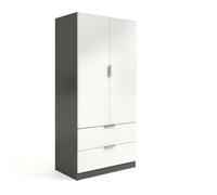 duehome | Armario de 2 Puertas y 2 cajones, Modelo Lark, Acabado en Color Gris Grafito y Blanco Artik, Medidas: 81 cm (Ancho) x 180 cm (Alto) x 52 cm (Fondo)