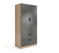 duehome | Armario de 2 Puertas y 2 cajones, Modelo Lark, Acabado en Color Roble Canadian y Gris Grafito, Medidas: 81 cm (Ancho) x 180 cm (Alto) x 52 cm (Fondo)