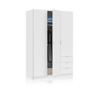 duehome | Armario de 3 Puertas y 3 Cajones, Armario para Dormitorio, Modelo Hexa, Acabado en Blanco Soft, Medidas: 121 cm (Largo) x 180 cm (Alto) x 52 cm (Fondo)