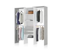 duehome | Armario Vestidor con 2 Cajones, Vestidor con Barras y Baldas, Modelo Lada, Acabado en Blanco Artik y Gris Cemento, Medidas: 179 cm (Ancho) x 202 cm (Alto) x 50 cm (Fondo)