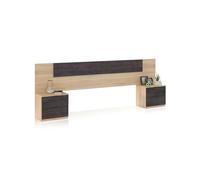 duehome | Cabecero y 2 Mesitas de Noche, Dormitorio Doble, Dormitorio Completo, Modelo Akari, Acabado en Roble Canadian y Oxido