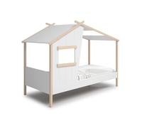 duehome | Cama Juvenil, Cama Cabaña, Modelo Hutbed, Color Blanco y Oak Soft, Medidas: 215,5 cm (Largo) x 103 cm (Fondo) x 158,5 cm (Alto)