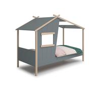 duehome | Cama Juvenil, Cama Cabaña, Modelo Hutbed, Color Verde Salvia y Oak Soft, Medidas: 215,5 cm (Largo) x 103 cm (Fondo) x 158,5 cm (Alto)