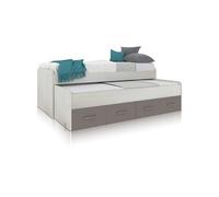 duehome | Cama Nido Juvenil, 2 Camas y 2 cajones, Modelo Axim, Acabado en Color Blanco Alpes y Basalto, Medidas: 198 cm (Ancho) x 69 cm (Alto) x 96 cm (Fondo)