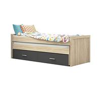 duehome | Cama Nido Juvenil con Dos Camas y Dos Cajones, Cama para habitación y/o Dormitorio, Color Cambria y Grafito, Modelo Lara, Medidas: 200,5 cm (Largo) x 98 cm (Ancho) x 72 cm (Alto)