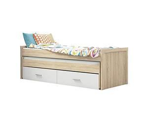 duehome | Cama Nido Juvenil con Dos Camas y Dos Cajones, Cama para habitación y/o Dormitorio, Color Cambria y Blanco, Modelo Lara, Medidas: 200,5 cm (Largo) x 98 cm (Ancho) x 72 cm (Alto)