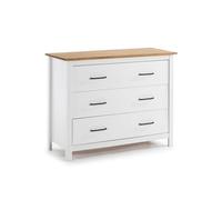 duehome | Cómoda 3 Cajones, Mueble de Dormitorio, Modelo Eira, Acabado en Blanco y Oak, Medidas: 100 cm (Largo) x 80 cm (Alto) x 40 cm (Fondo)