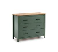 duehome | Cómoda 3 Cajones, Mueble de Dormitorio, Modelo Eira, Acabado en Green Moss y Oak, Medidas: 100 cm (Largo) x 80 cm (Alto) x 40 cm (Fondo)