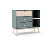 duehome | Cómoda 3 Cajones, Mueble de Dormitorio, Modelo Misty Cloud, Acabado en Verde Salvia y Oak Soft, Medidas: 90 cm (Largo) x 81 cm (Alto) x 40 cm (Fondo)