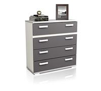 duehome | Comoda 4 Cajones, Cómoda Almacenaje Dormitorio, Modelo Ataneq, Acabado en Blanco y Grafito, Medidas: 89 cm (Largo) x 89,6 cm (Alto) x 39,6 cm de (Fondo)