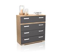 duehome | Comoda 4 Cajones, Cómoda Almacenaje Dormitorio, Modelo Ataneq, Acabado en Cambria y Grafito, Medidas: 89 cm (Largo) x 89,6 cm (Alto) x 39,6 cm de (Fondo)