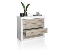 duehome | Comoda 4 Cajones, Cómoda Almacenaje Dormitorio, Modelo Kira, Acabado en Andersen Pino y Gris, Medidas: 98 cm (Largo) x 81,5 cm (Alto) x 39,6 cm de (Fondo)