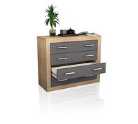 duehome | Comoda 4 Cajones, Cómoda Almacenaje Dormitorio, Modelo Kira, Acabado en Cambria y Grafito, Medidas: 98 cm (Largo) x 81,5 cm (Alto) x 39,6 cm de (Fondo)