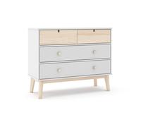 duehome | Cómoda 4 Cajones, Mueble de Dormitorio, Modelo Misty Cloud, Acabado en Blanco y Oak Soft, Medidas: 100 cm (Largo) x 81 cm (Alto) x 40 cm (Fondo)