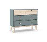 duehome | Cómoda 4 Cajones, Mueble de Dormitorio, Modelo Misty Cloud, Acabado en Verde Salvia y Oak Soft, Medidas: 100 cm (Largo) x 81 cm (Alto) x 40 cm (Fondo)
