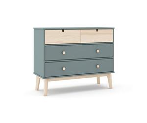 duehome | Cómoda 4 Cajones, Mueble de Dormitorio, Modelo Misty Cloud, Acabado en Verde Salvia y Oak Soft, Medidas: 100 cm (Largo) x 81 cm (Alto) x 40 cm (Fondo)