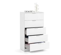 duehome | Cómoda Akari de 5 Cajones, Cajonera Alta para Dormitorio, Sinfonier con Amplio Almacenaje, Acabado en Blanco Artik, Medidas: 60 cm (Ancho) x 40 cm (Fondo) x 110 cm (Alto)