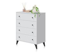 duehome | Comoda de 4 Cajones para Dormitorio, Cajonera Dormitorio, Modelo Iconic, Acabado en Blanco Artik y Negro, Medidas: 77,5 cm (Largo) x 95 cm (Alto) x 40 cm (Fondo)