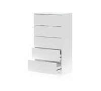 duehome | Comoda de 5 Cajones para Dormitorio, Modelo Akari, Acabado en Blanco Artik, Medidas: 60 cm (Largo) x 110 cm (Alto) x 40 cm (Fondo)