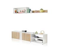 duehome | Conjunto Reversible de Salon, Mueble de TV, Modulos de Comedor, Modelo Alix, Acabado en Blanco Artik y Natur, Medidas: 180 cm (Largo) x 33 cm (Fondo) x 40 cm (Alto)