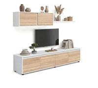 duehome | Conjunto Reversible de Salon, Mueble de TV, Modulos de Comedor, Modelo Arlet, Acabado en Blanco Artik y Roble Canadian, Medidas: 200 cm (Largo) x 41 cm (Fondo) 43 cm (Alto)
