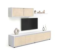 duehome | Conjunto Reversible de Salon, Mueble de TV, Modulos de Comedor, Modelo Arlet, Acabado en Blanco Artik y Microcemento Beige, Medidas: 200 cm (Largo) x 41 cm (Fondo) 43 cm (Alto)
