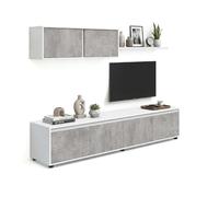duehome | Conjunto Reversible de Salon, Mueble de TV, Modulos de Comedor, Modelo Arlet, Acabado en Blanco Artik y Cemento, Medidas: 200 cm (Largo) x 41 cm (Fondo) 43 cm (Alto)