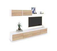 duehome | Conjunto Reversible de Salon, Mueble de TV, Modulos de Comedor, Modelo Arlet, Acabado en Blanco Artik y Roble Canadian, Medidas: 200 cm (Largo) x 41 cm (Fondo) 43 cm (Alto)