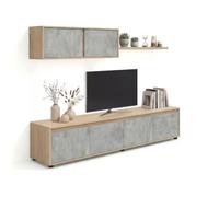 duehome | Conjunto Reversible de Salon, Mueble de TV, Modulos de Comedor, Modelo Arlet, Acabado en Roble Canadian y Cemento, Medidas: 200 cm (Largo) x 41 cm (Fondo) 43 cm (Alto)