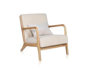 duehome | Elka, Butaca Salón, Sillón de Diseño, Acabado en Beige y Madera, Medidas: 65 cm (Ancho) x 83 cm (Largo) x 72 cm (Alto)