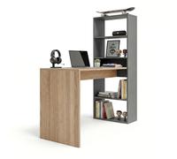 duehome | Escritorio Juvenil con Estanteria Reversible, Mesa de Ordenador, Modelo Cosmic, Acabado en Gris Antracita y Roble Canadian, Medidas: 120 cm (Largo) x 53 cm (Ancho) x 144 cm (Alto)