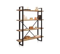 duehome | Estanteria Alta con 4 Estantes, Modelo Plank, Acabado en Roble Boreal y Estructura Metalica Color Negro, Medidas: 150 cm (Ancho) x 180 cm (Alto) x 35 cm (Fondo)