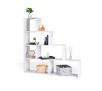 duehome | Estantería Decorativa, Librería, Separador Ambientes, Modelo Iluq, Acabado en Blanco, Medidas: 142,8 cm (Alto) x 144,3 cm (Ancho) x 28 cm (Fondo)