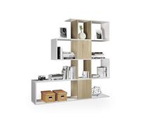 duehome | Estantería Librería, Salón, Comedor o Despacho, Modelo Domi, Acabado en Blanco Artik y Roble Canadian, Medidas: 145 cm (Alto) x 145 cm (Ancho) x 28 cm (Fondo)