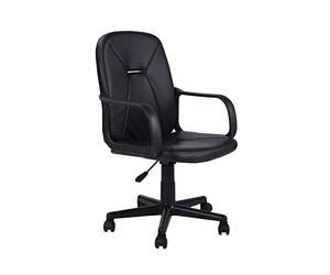 duehome | Genesis, Silla Giratoria Oficina, Silla de Escritorio, Acabado en Simil Piel Negro, Medidas: 55 cm (Ancho) x 55 cm (Largo) x 87-96 cm (Alto)